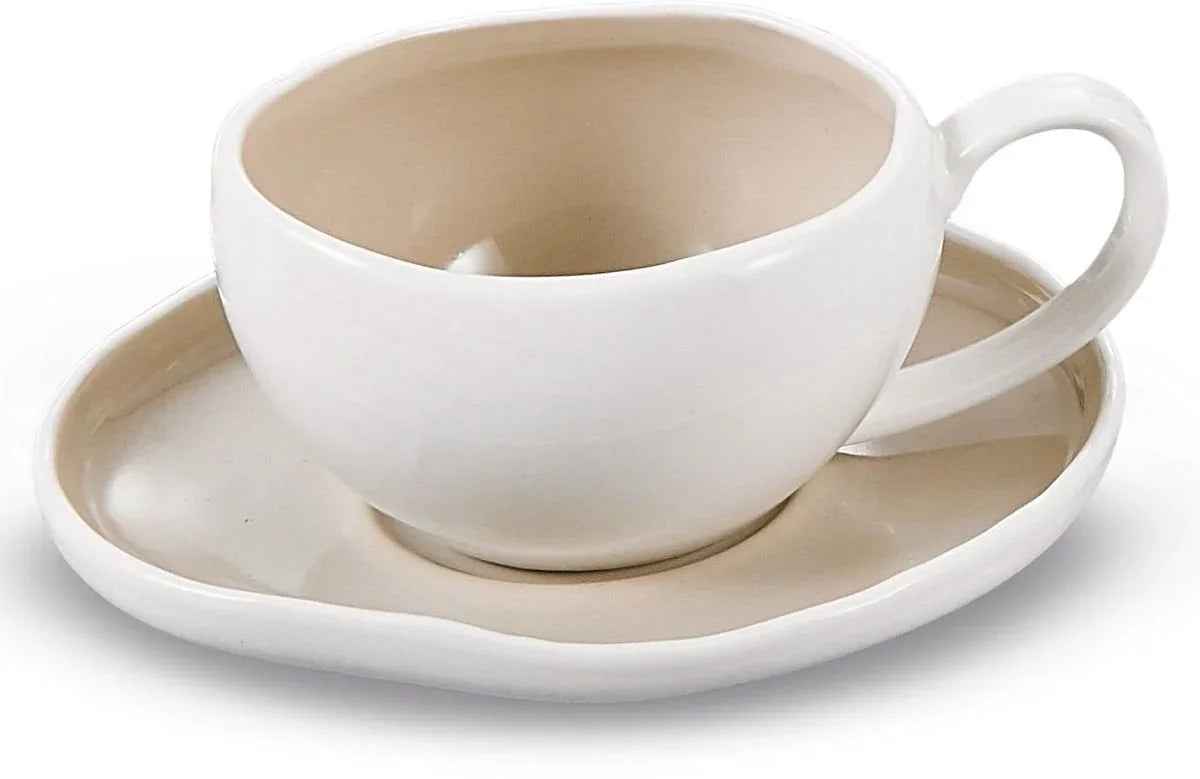 Bricard Barles Koffieset - 12-delig - Wit/Taupe - 225ml - Porselein - Koffiekopjes - TEKZEN