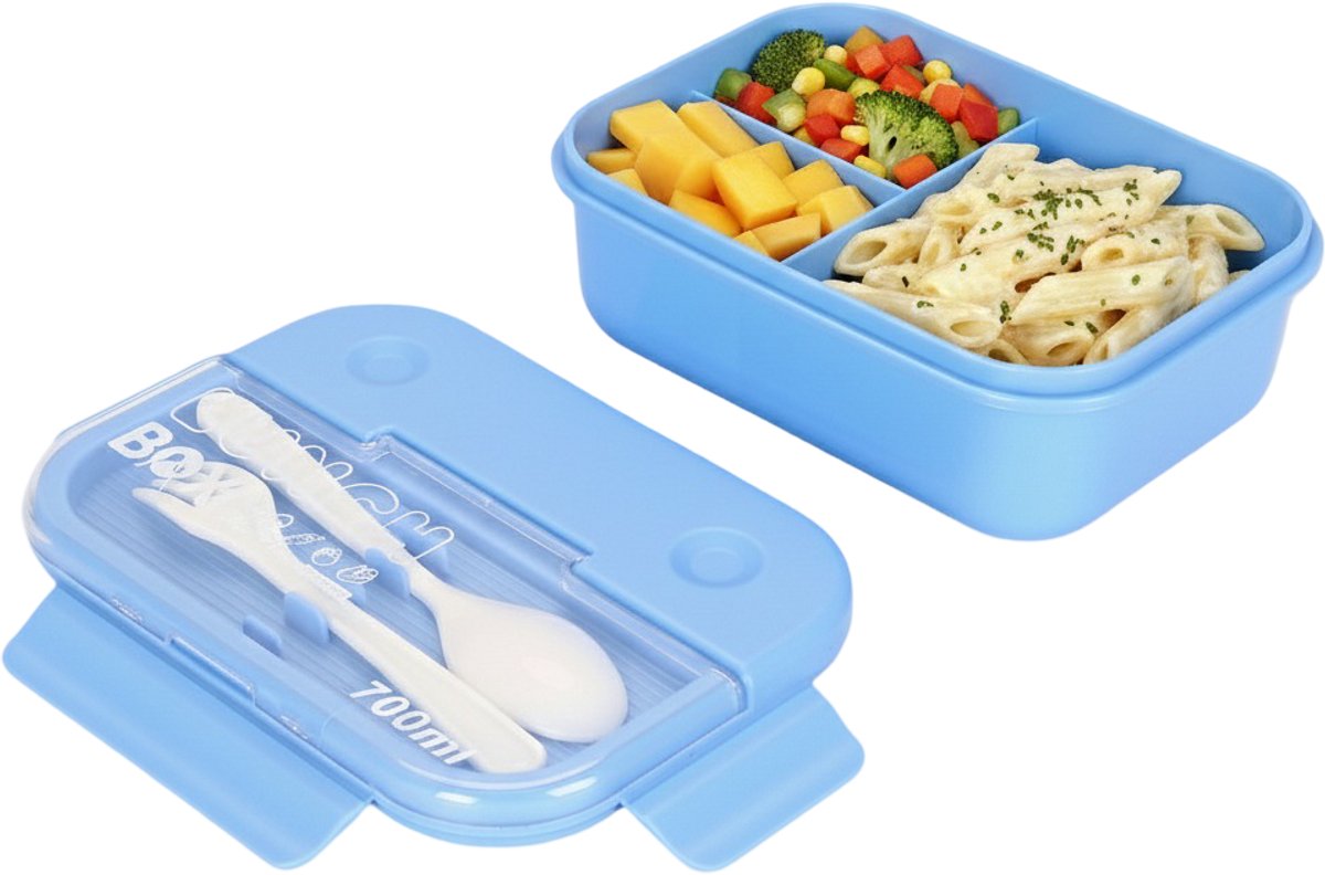 Cheffinger Lunchbox met Bestek - Blauw - Bentobox - Multifunctioneel Voor Werk en School - Meal Prep Bakje