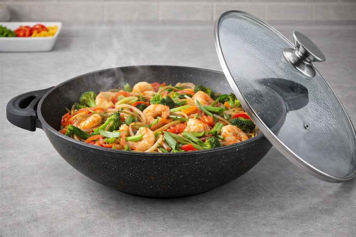 Kadirelli Wokpan met Deksel - 32cm - Zwart - Inductie