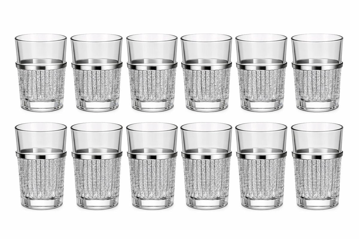 Glozini Marokkaanse Theeglazen - Zilver - Set van 12 Glazen - 180ml - Thee & Koffieglazen