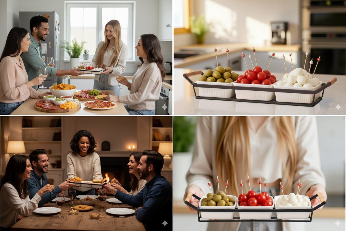 Cheffinger Snackschalen Set - 4-delig - Keramiek - Zwart/Wit