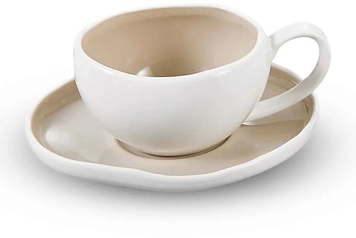 Bricard Barles Espressoset - 12-delig Wit/Taupe - 125ml - Porselein - Koffiekopjes - TEKZEN