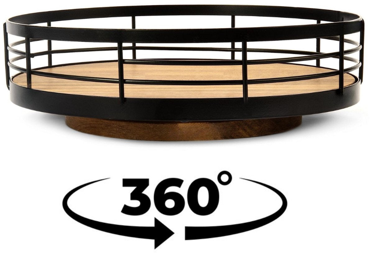 Cheffinger Draaiplateau - 26cm - Keuken Organizer - Keukenrek - kruidenrek - Roteerbaar - Zwart - Hout