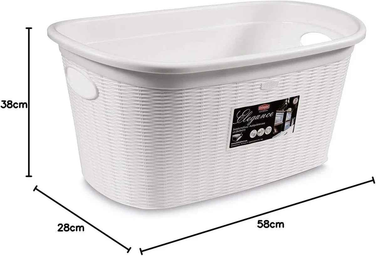 Stefanplast Elegance Wasmand - Wit - Kunststof - 38x58x28cm - TEKZEN