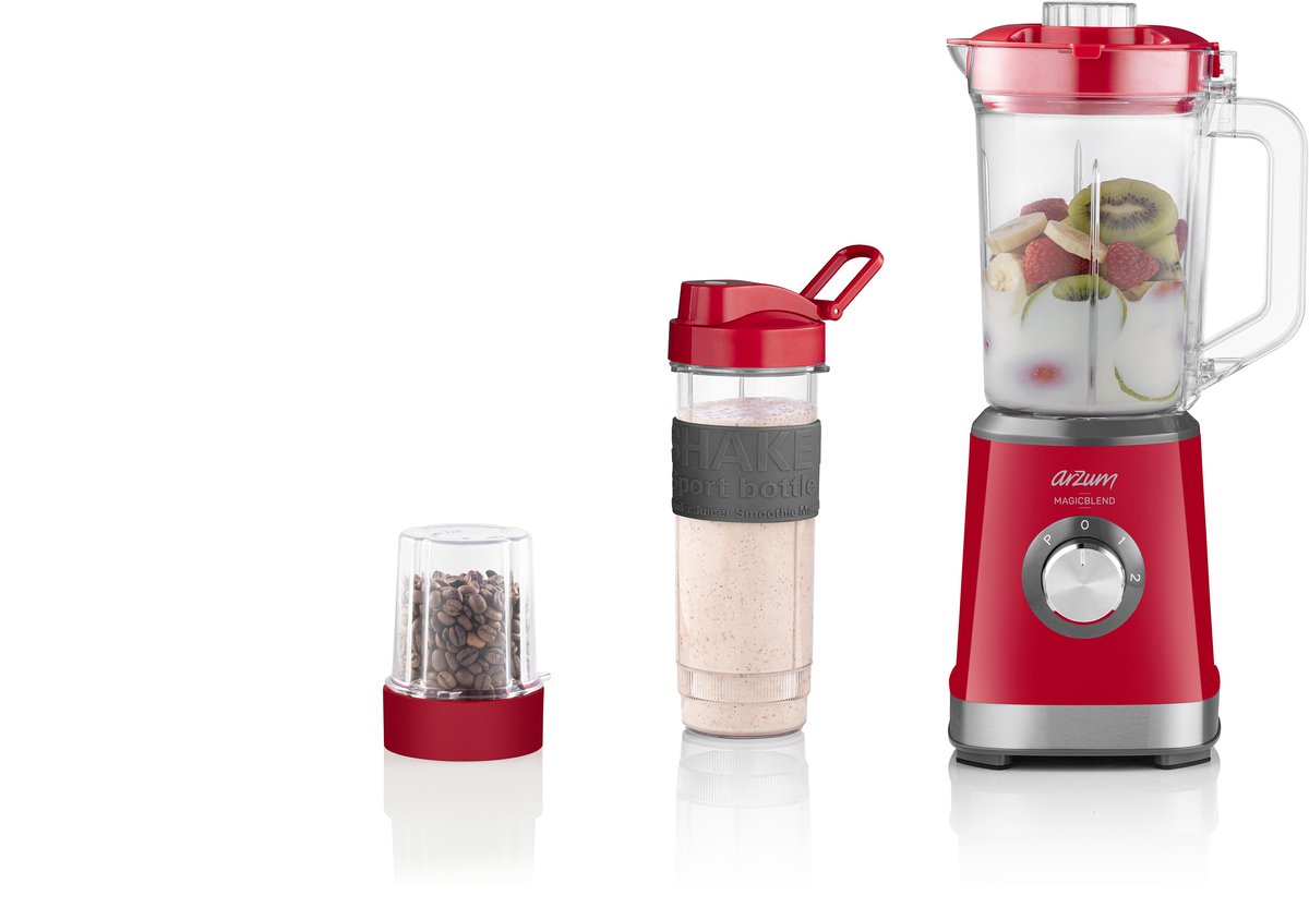 Arzum Magicblend Blender AR1159-0300 | Rood - 1000W - Glazen kan - 1,2L