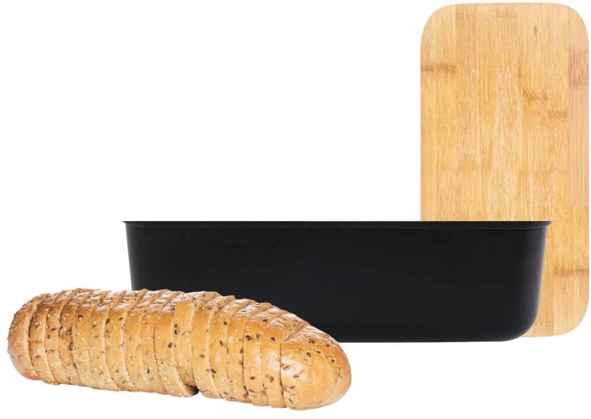Cheffinger Broodtrommel - Bamboe - Zwart - Brooddoos - Brood Bewaren - Vershouddoos voor Brood