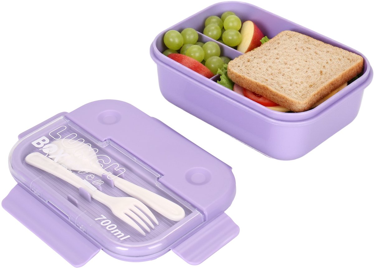Cheffinger Lunchbox met Bestek - Paars - Bentobox - Multifunctioneel Voor Werk en School - Meal Prep - TEKZEN