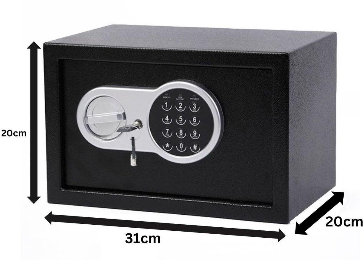 Stark's Kluis - Elektronisch Cijferslot en Noodsleutel - Geldkluis - Sieradenkluis - 31x20x20cm - Zwart