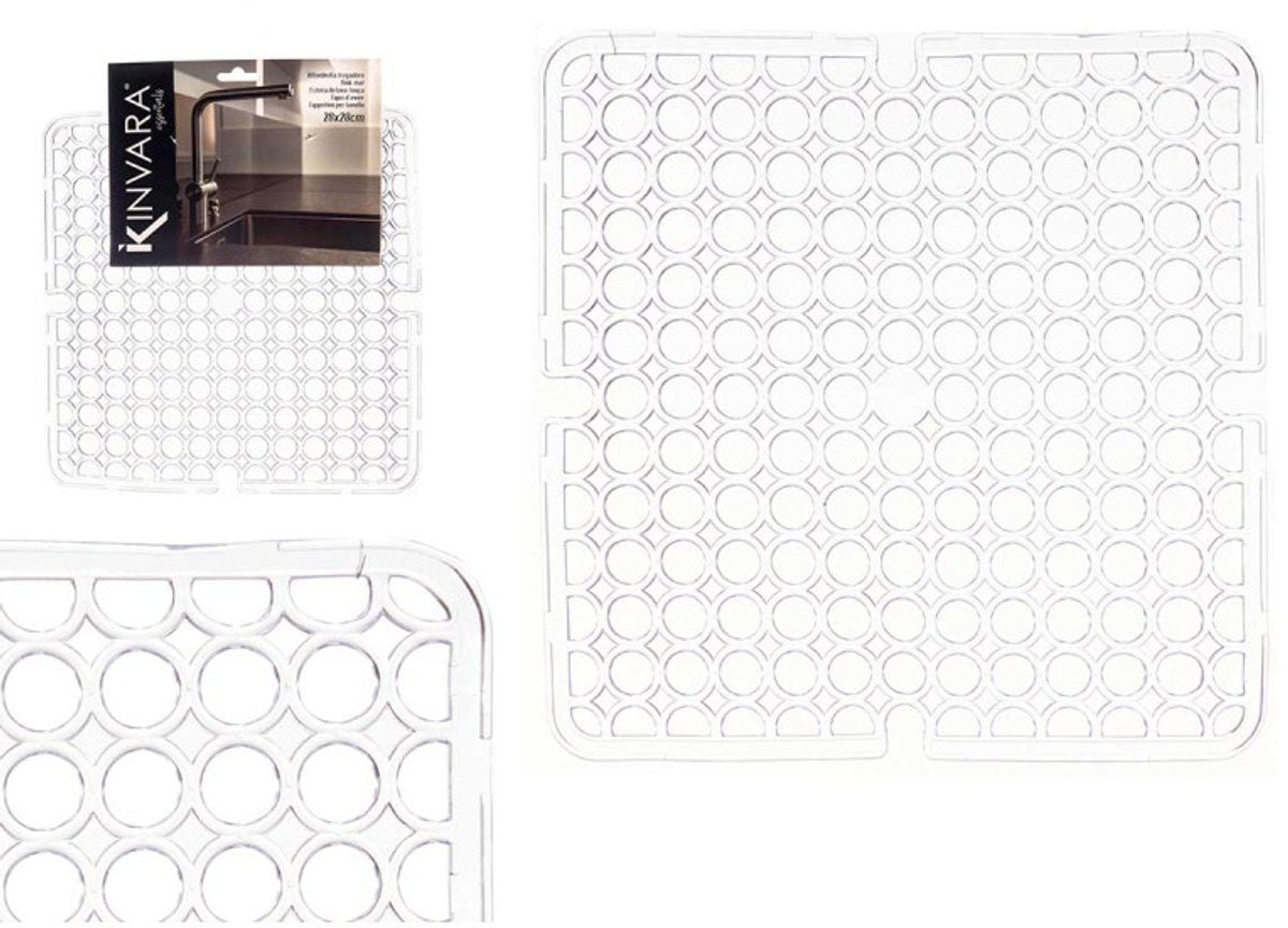 Kinvara Gootsteenmat - Vierkant - 28x28cm - Transparant - Spoelbakmat - Spoelmat - Spoelbakbescherming - Spatbescherming
