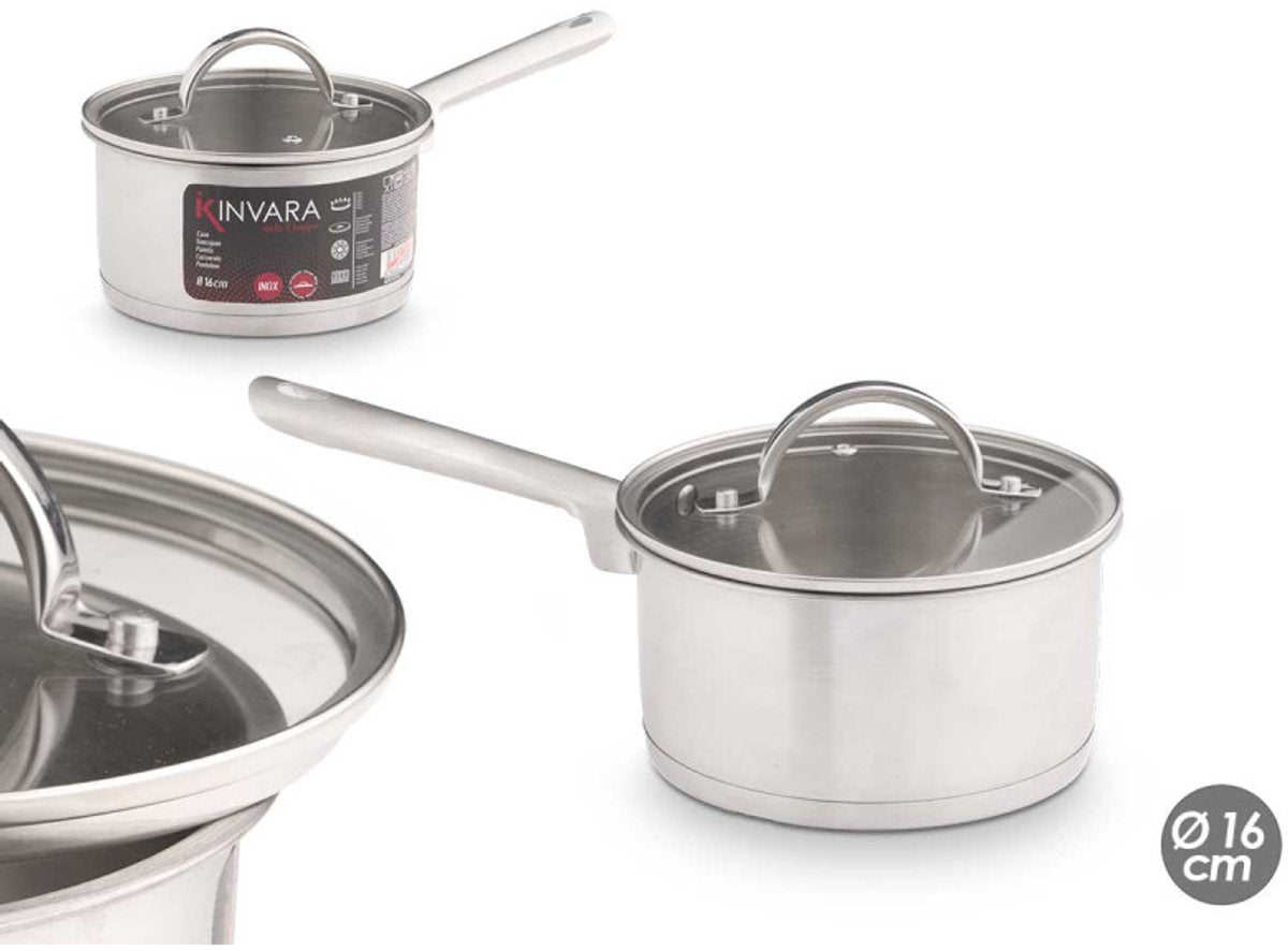 Kinvara Steelpan met Glazen Deksel - 16cm - Inductie - Sauspan