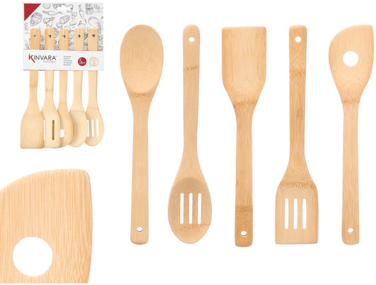 Kinvara Keukengerei Set - 5-delige Bamboe Keukenhulpen