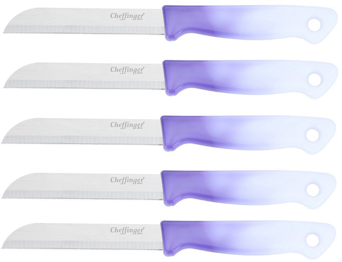 Cheffinger Schilmessenset – RVS Glad – 18 cm – Lila – 5 Stuks - Schilmesje