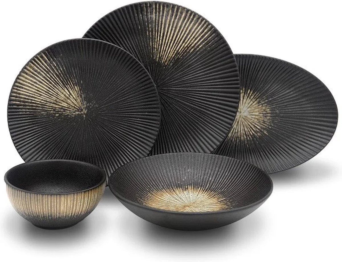 Bricard Amily - Porseleinen Serviesset Set - Dinner Set - 25-delig - 6 Persoons - Zwart