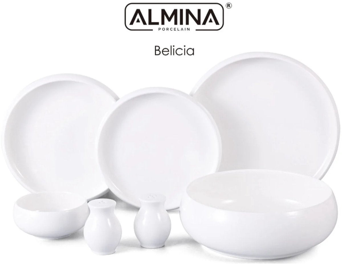 Almina Belicia - Porseleinen Serviesset - 27-delig - Wit - 6-Persoons - Dinerset