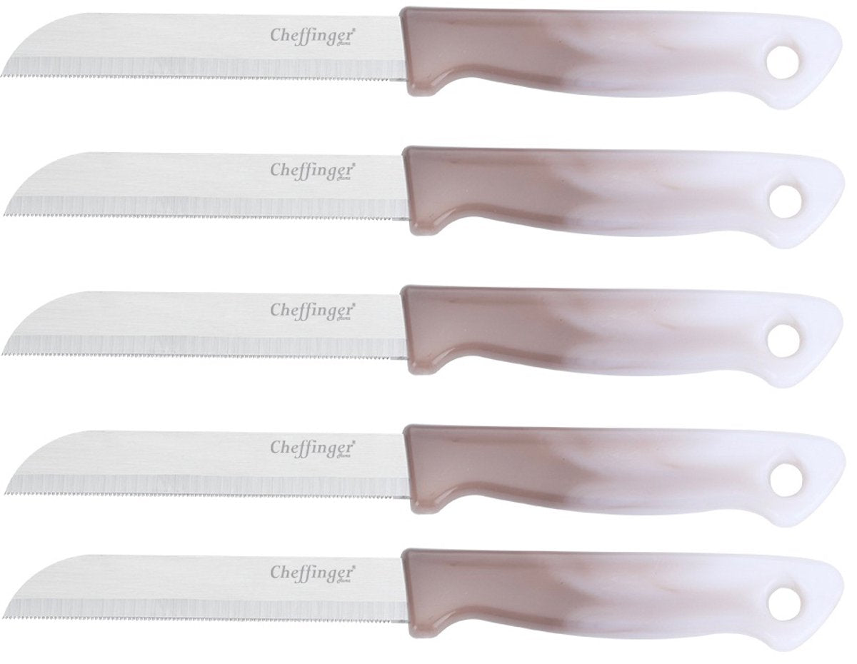 Cheffinger Schilmessenset – RVS Glad – 18 cm – Bruin – 5 Stuks - Schilmesje