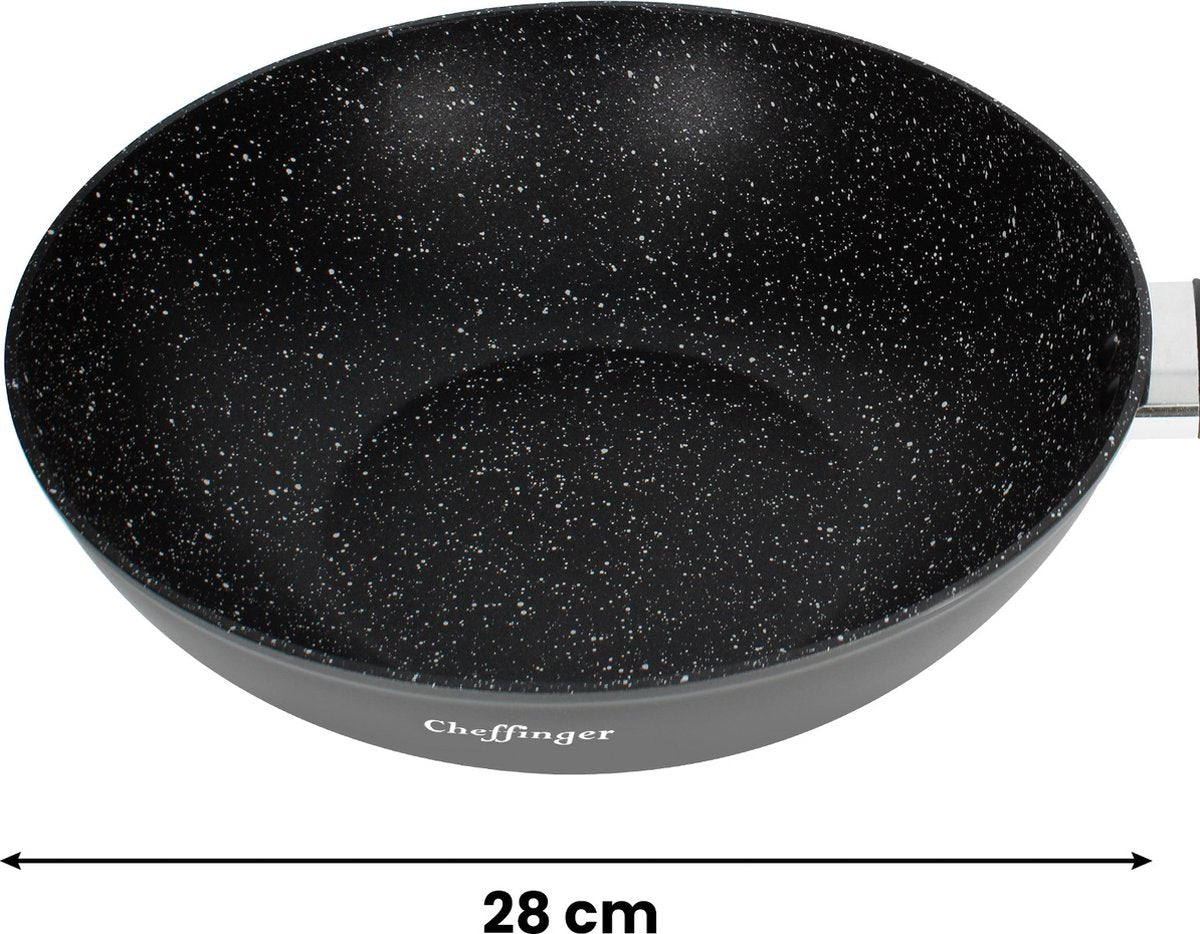 Cheffinger Wokpan met Deksel - 28cm - Inductie