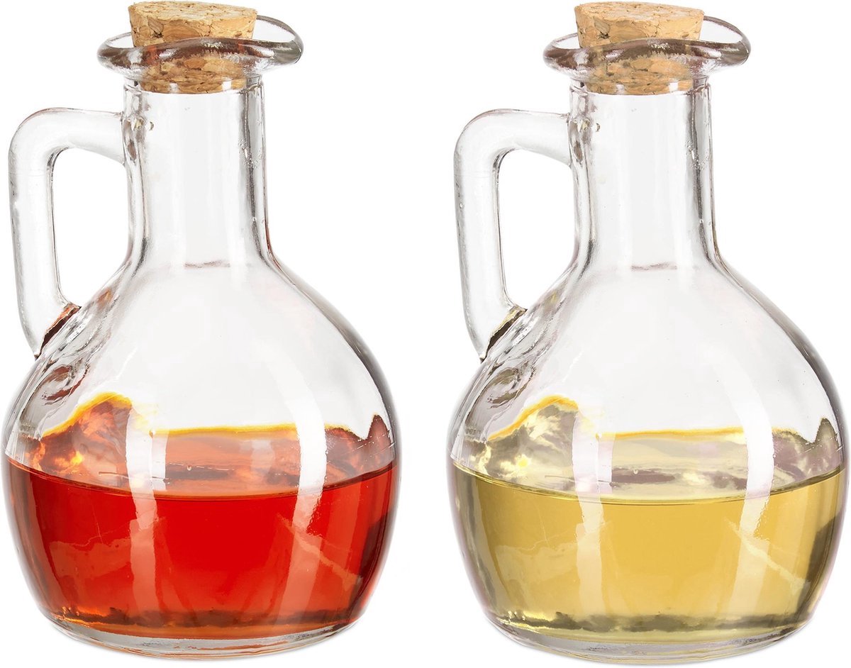 Hauskraft Oil and Vinegar Bottle Set - Set of 6 - Glass with Cork - 500ml - Oil Bottle