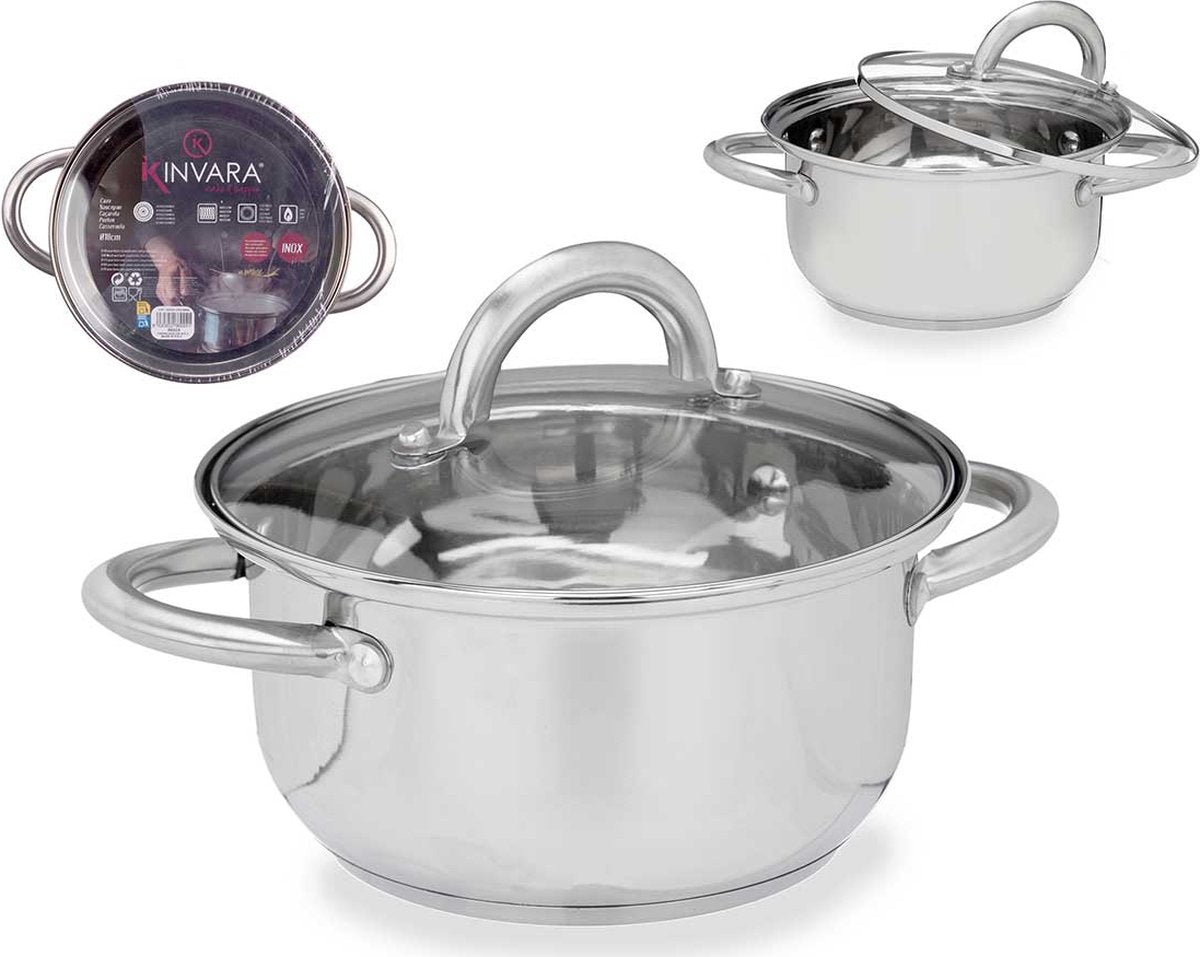 Kinvara Kookpan met Glazen Deksel - 18cm - Inductie - Kleine Pan