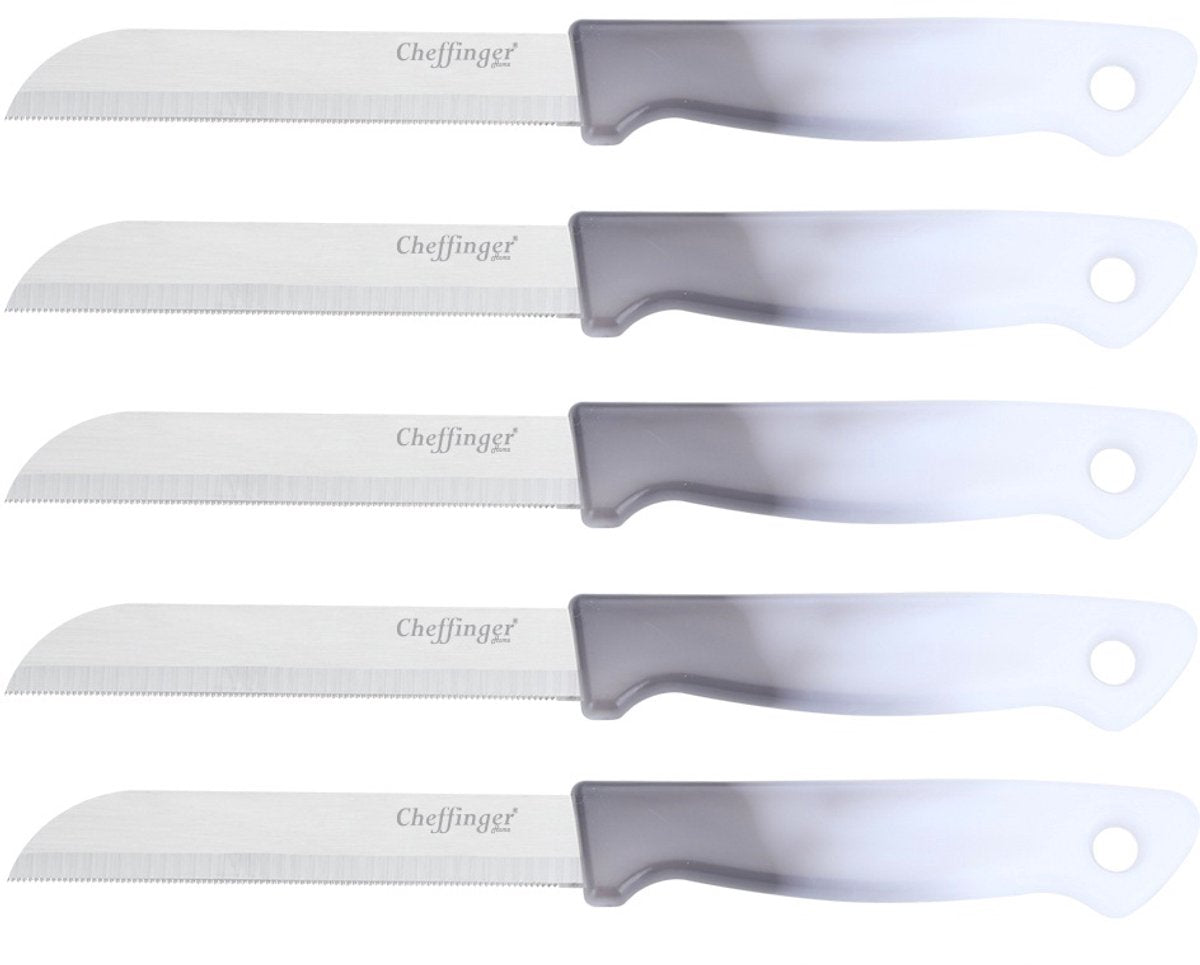 Cheffinger Schilmessenset – RVS Glad – 18 cm – Grijs – 5 Stuks - Schilmesje