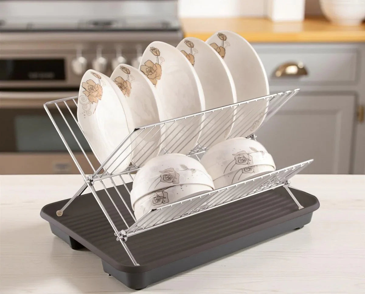 Cheffinger Afdruiprek met Lekbak - 2-laags - Zilver - Afwas Druiprek Droogrek