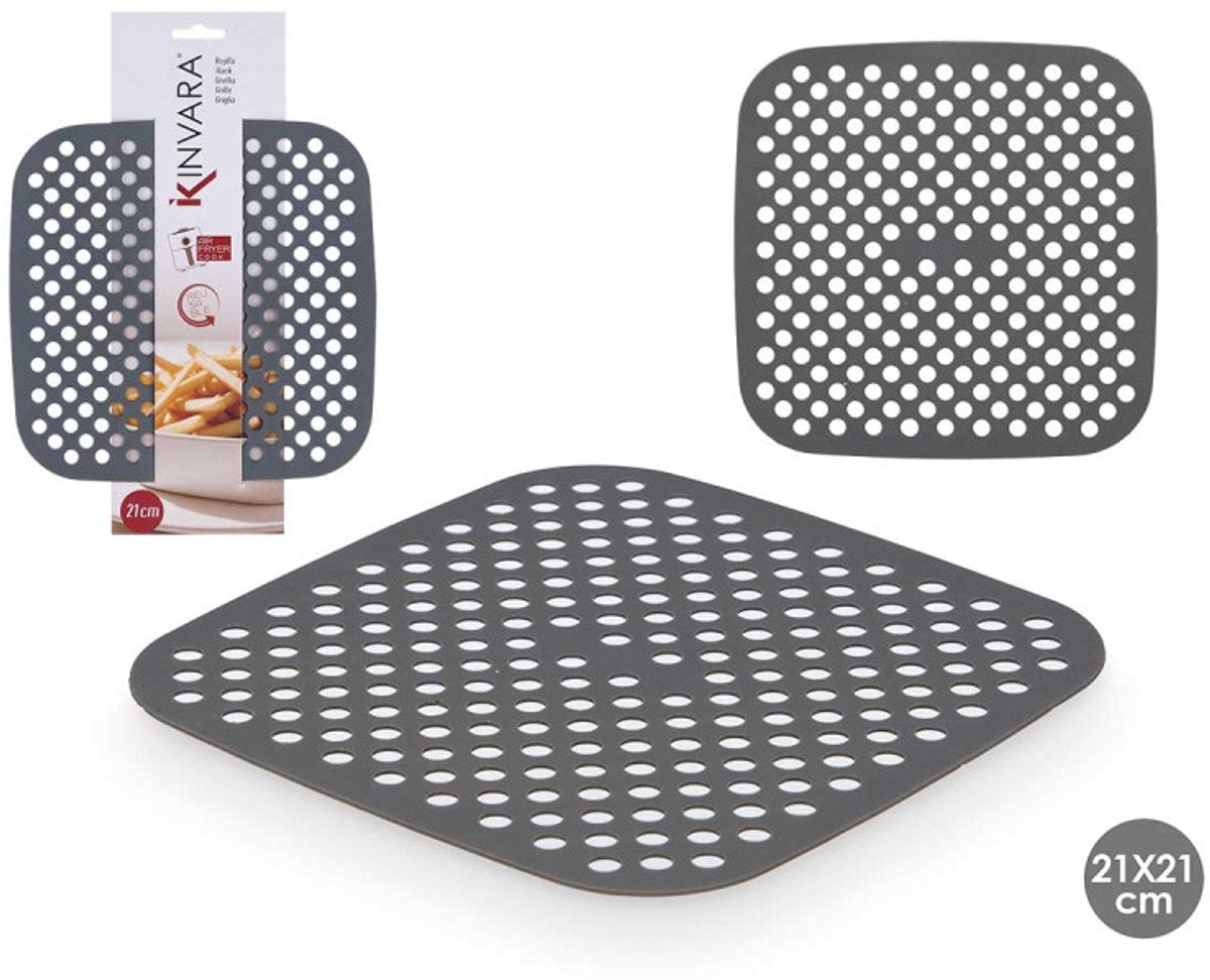 Kinvara Airfryer Bak Mat - Vierkant - 21x21cm - Set van 2 - Siliconen - Bakpapier Aifryer - Herbruikbaar - Anti Aanbakmat - Luchtfriteuse