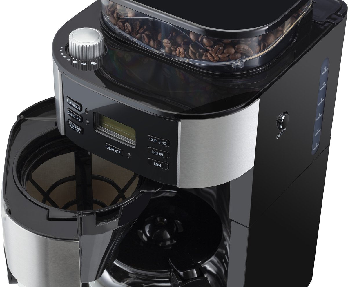 Arzum Brewtime Fresh Grind - Zilver/Zwart - Filterkoffiezetapparaat - Geïntegreerde koffiemolen - 1050W - 1.5 L