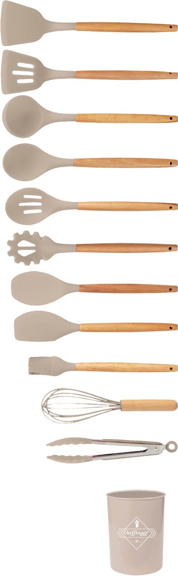 Cheffinger Keukengerei Set met Houder - 12-delig - Oud Roze - Kookgerei Set - TEKZEN