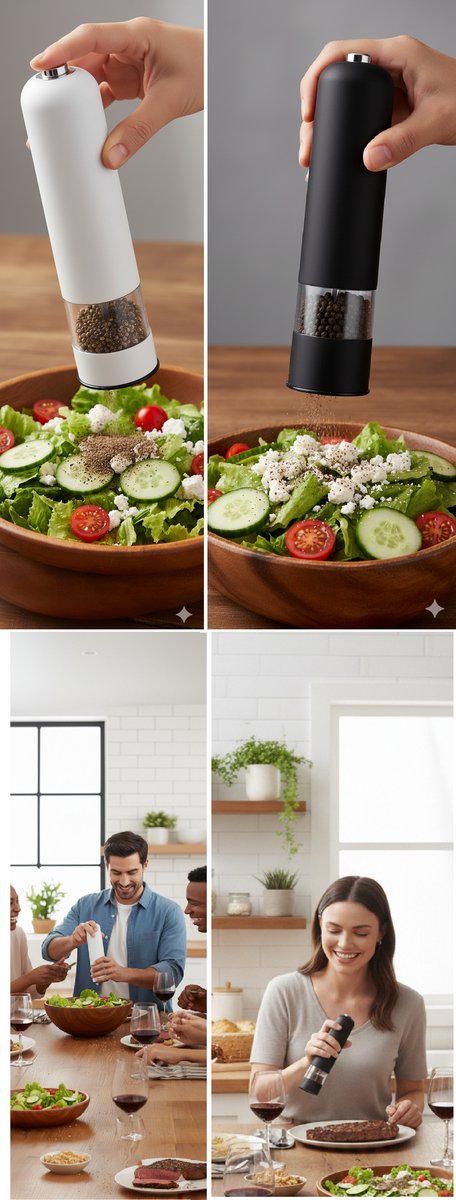Cheffinger Elektrische Peper- En Zoutmolen Set - Zwart/Wit - Pepermolen - Zoutmolen - Verstelbare Maalgraad - Kruidenmolen