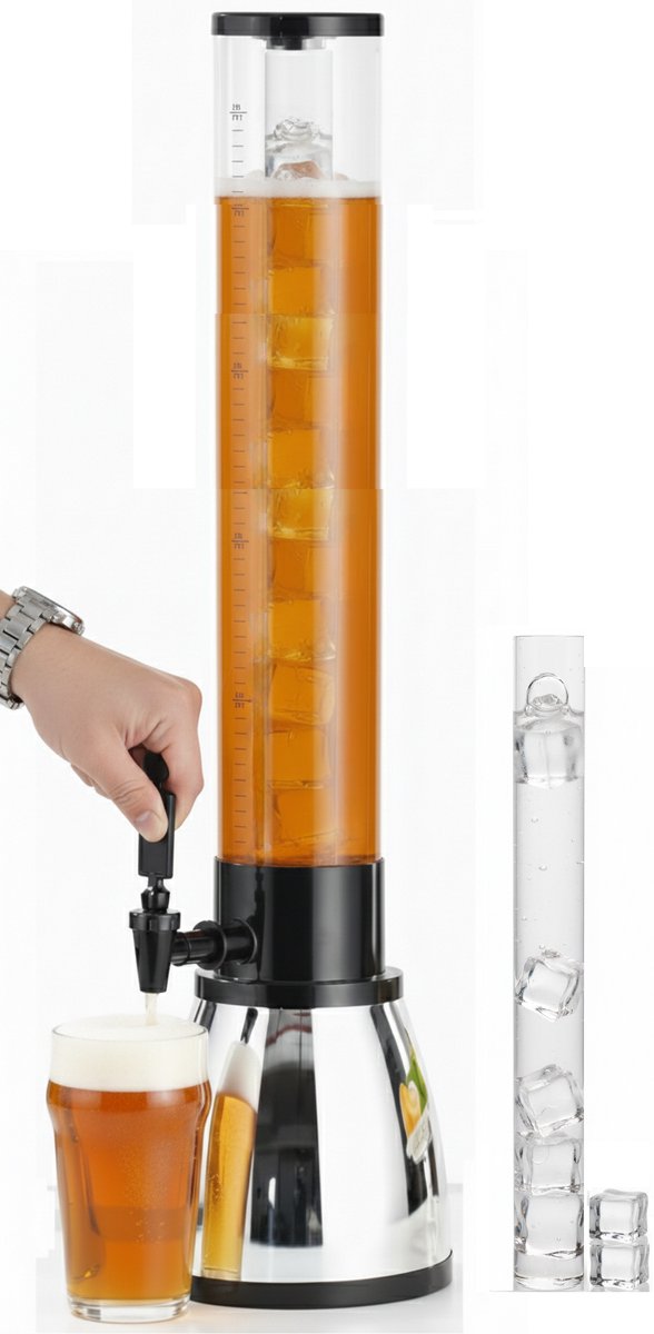 Cheffinger Drankdispenser met IJsblokjesreservoir en Tapkraan - 3L - Voor Frisdrank, Water, Sap en Cocktails - Perfect voor Feestjes en BBQ’s