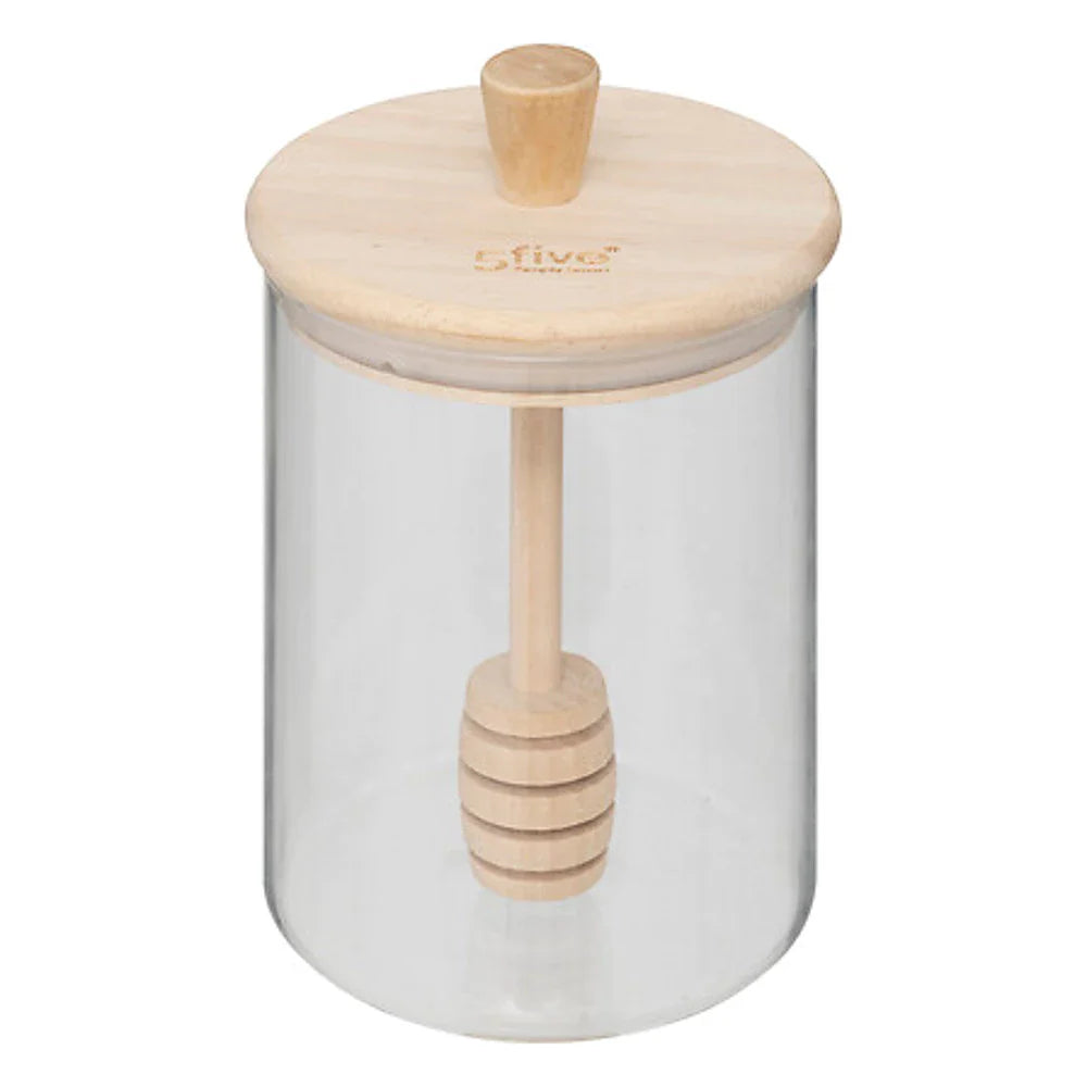 5Five Honingpot incl Lepel - Glas/Bamboe - 400ml