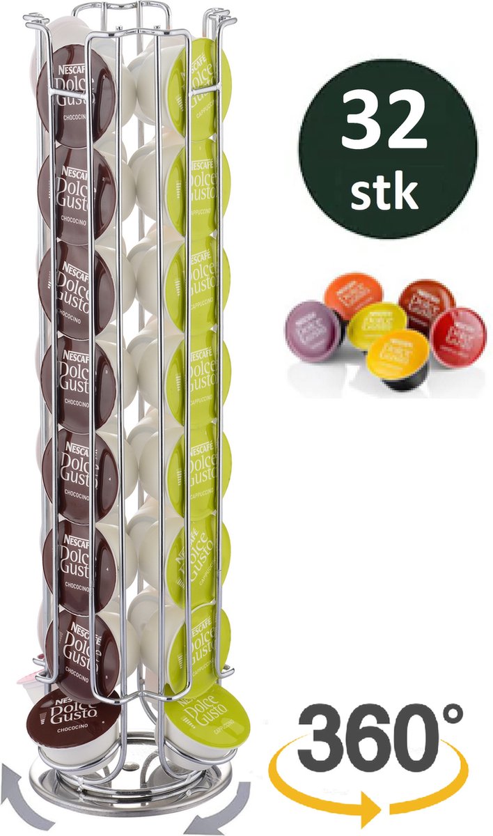 Cheffinger - Dolce Gusto Capsulehouder - 360° draaibaar - 32 Cups - Cuphouder - Koffiecups Houder - Zilver