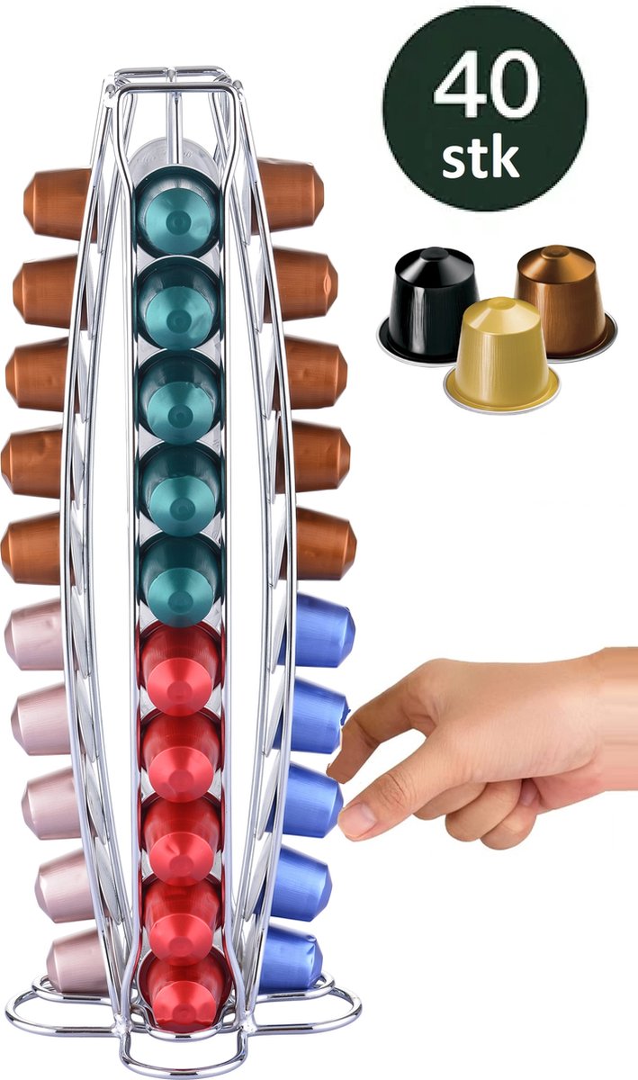 Cheffinger - Nespresso Capsulehouder - 40 Cups - Cuphouder - Koffiecups Houder - Zilver