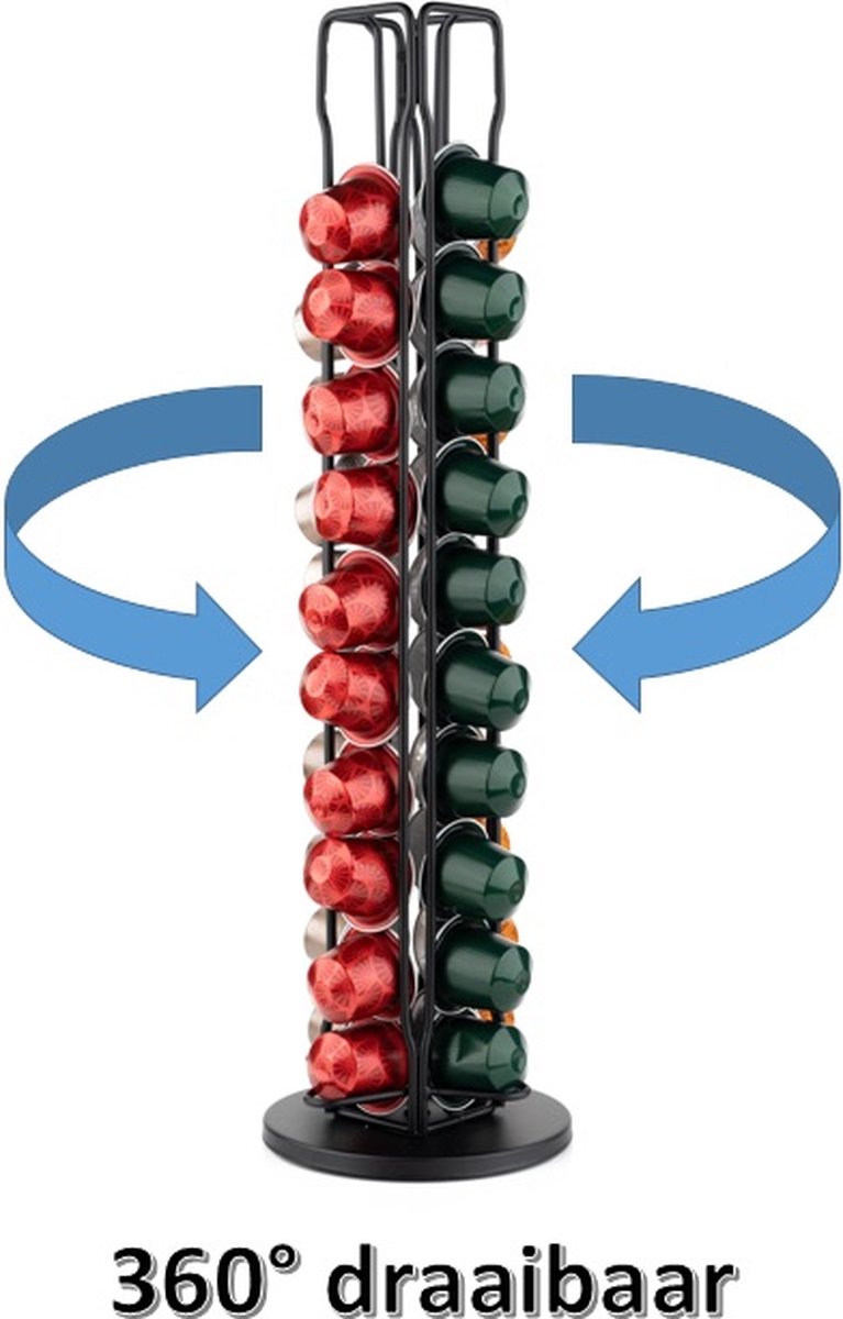 Cheffinger - Nespresso Capsulehouder - Cuphouder - Voor 40 cups - Koffiecups Houder - Zwart - 360° draaibaar