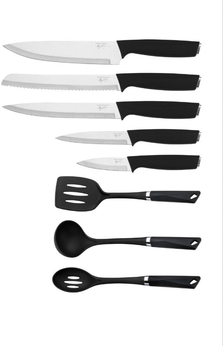 Maître Traiteur Messenset & Keukengerei Set - 9-delig - Zwart/Zilver