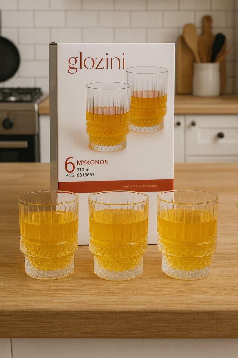 Glozini Mykonos - Korte Geribbelde Glazen - 213ml - Stapelbaar - 6 Stuks - Matcha glazen