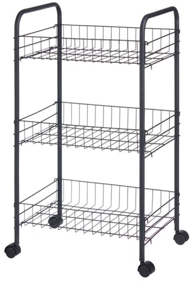 Kinvara Kitchen Trolley - 3-Tier - Black Metal - With Wheels