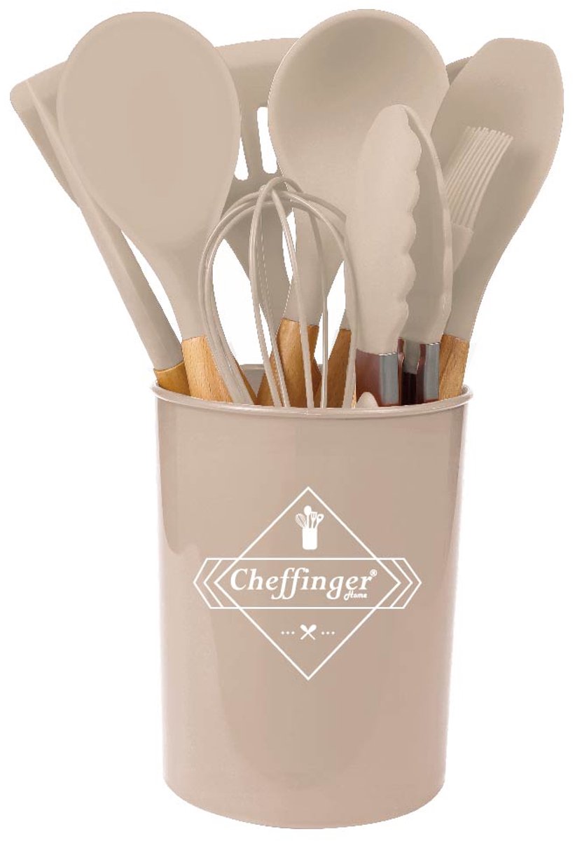 Cheffinger Keukengerei Set met Houder - 12-delig - Oud Roze - Kookgerei Set - TEKZEN