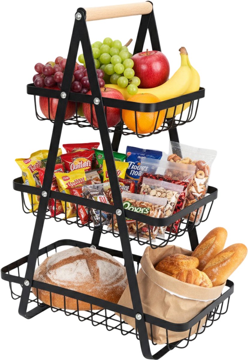 Cheffinger Etagère - 3 Laags - Zwart - Fruitmand - Fruitmand Metaal - Etagère - Decoratie Schaal - Fruitschaal