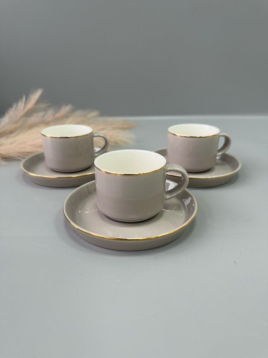 Bricard Lunel Koffieset - 12-delig - Taupe/Goud - 225ml - Porselein - Koffiekopjes