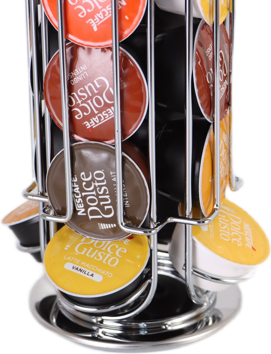 Cheffinger - Dolce Gusto Capsule Holder - 360° Rotatable - 32 Cups - Cup Holder - Coffee Cup Holder - Silver