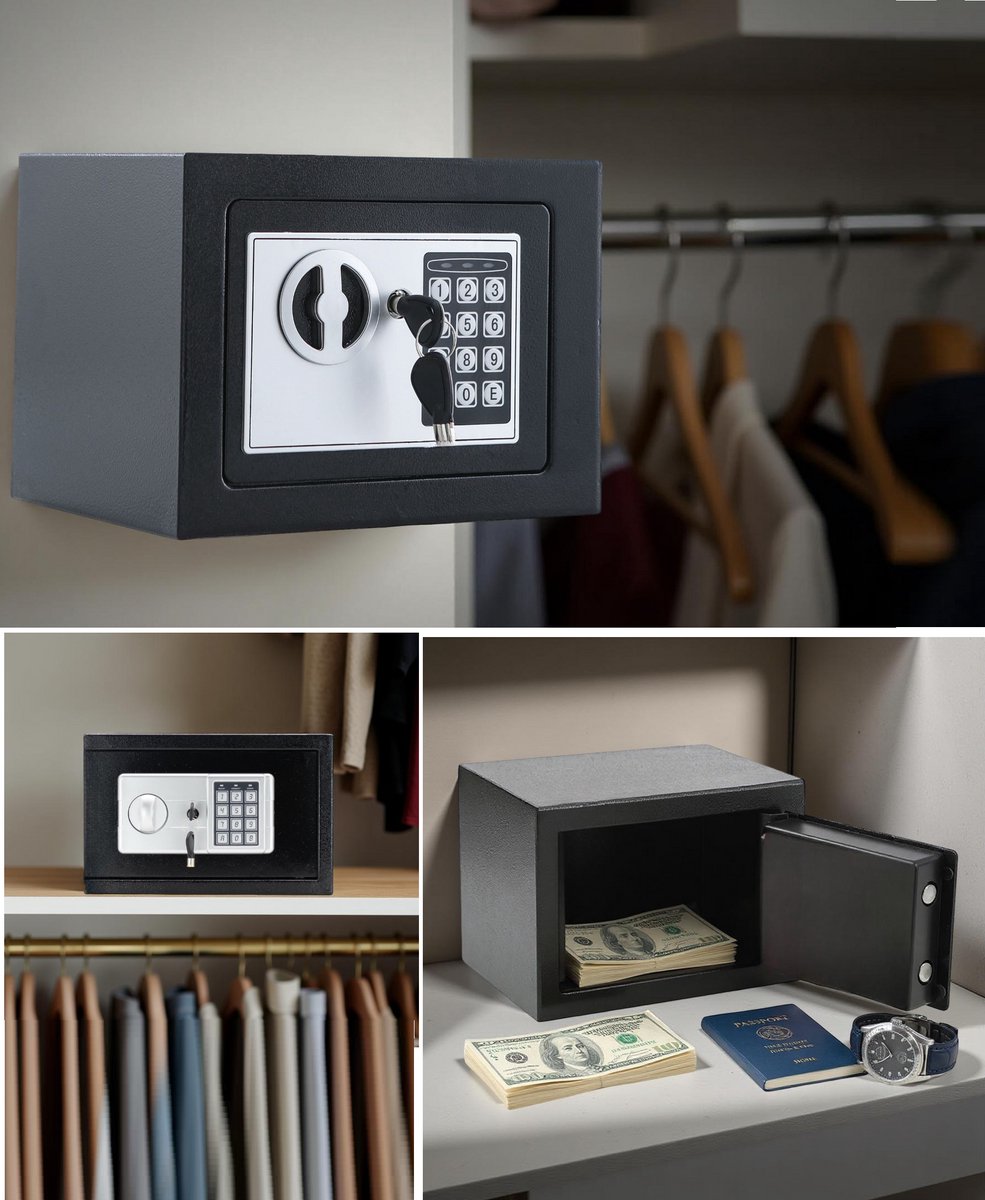 Stark's Kluis - Elektronisch Cijferslot en Noodsleutel - Geldkluis - Sieradenkluis - 17x30x17cm - Zwart