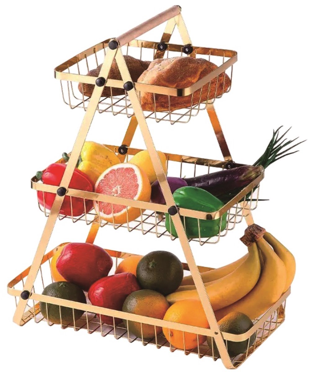 Cheffinger Etagère - 3 Laags - Goud - Fruitmand - Fruitmand Metaal - Etagère - Decoratie Schaal - Fruitschaal