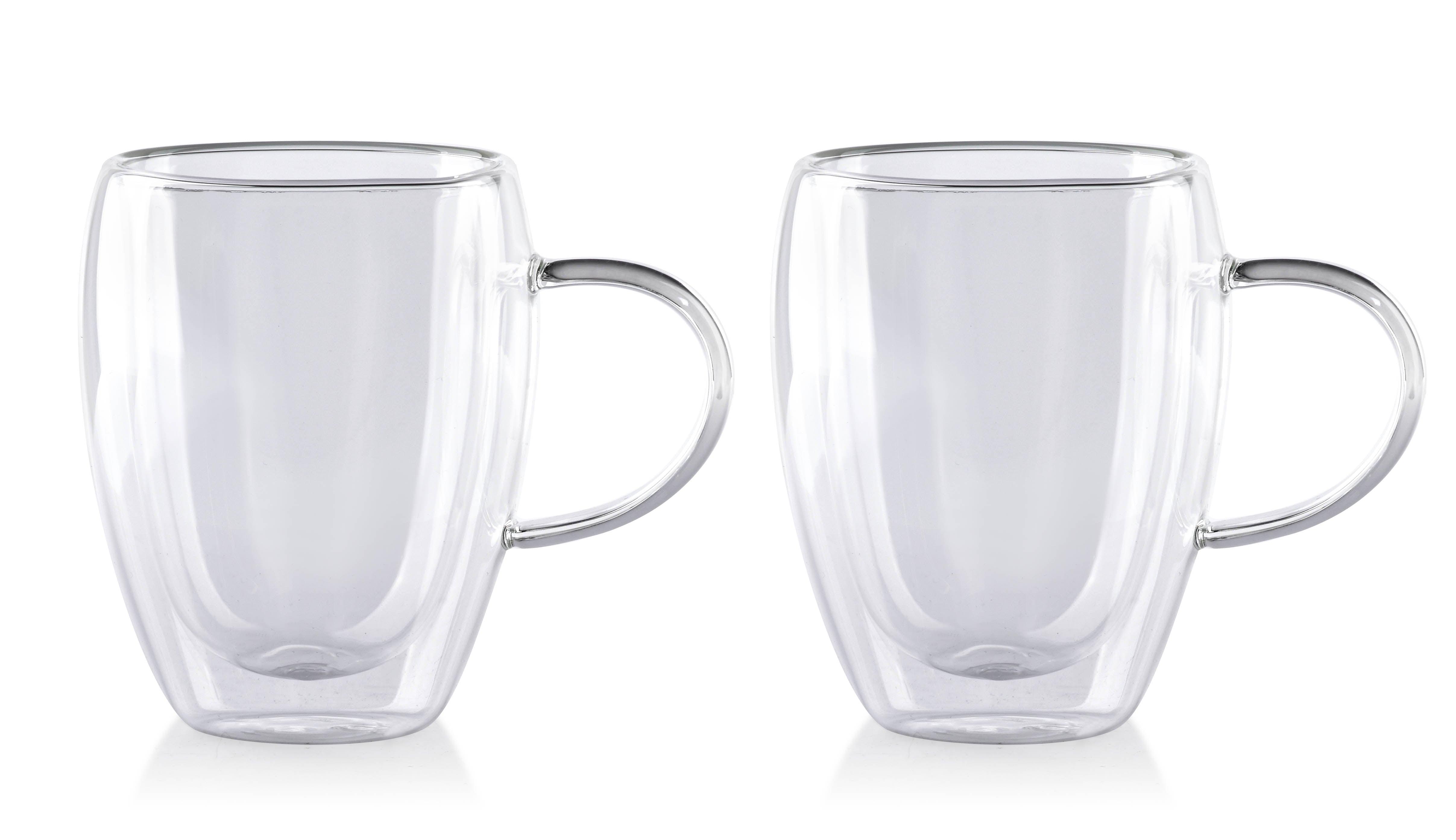 Dubbelwandige Glazen met Oor - 350 ml - Set van 4 - Koffieglazen - Theeglas - Cappuccino Glazen - Latte Macchiato Glazen - Glas - TEKZEN