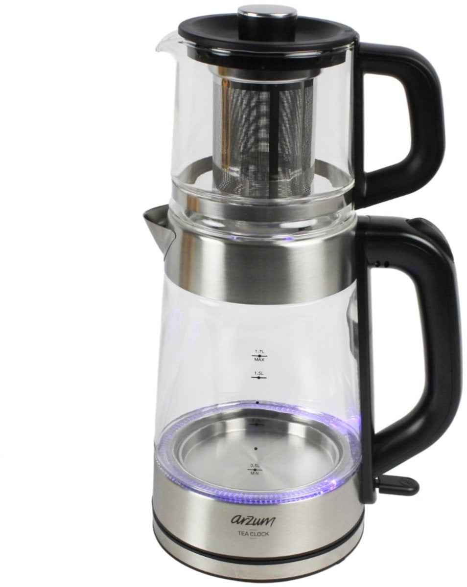 Arzum Tea Clock Elektrische Theepot AR3154-0600 | Glas - 1.7L + 1.0L - 360° basis - 2200W