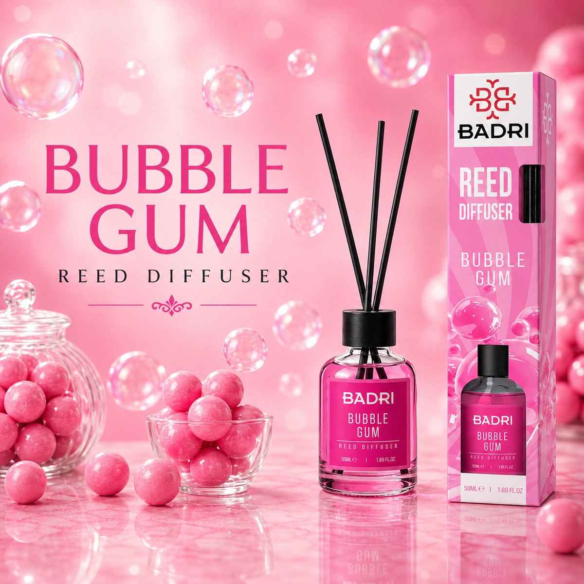 BADRI Geurstokjes Bubble Gum 50ML geurstokjes productafbeelding 2