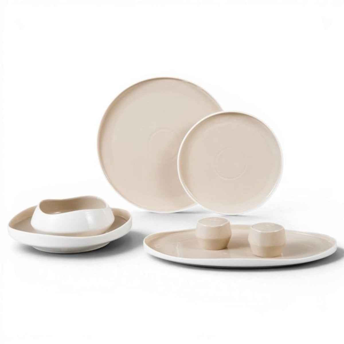 Bricard Blanzy - Porseleinen Serviesset Set - Dinner Set - 27-delig - 6-Persoons - Wit/Taupe