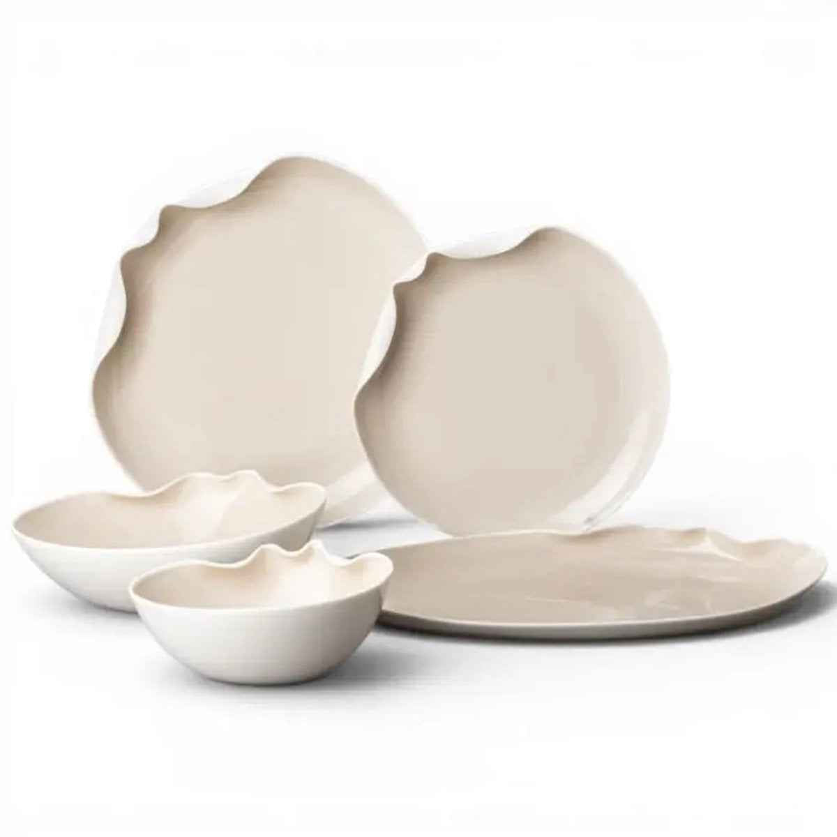 Bricard Miramas - Porseleinen Serviesset Set - Dinner Set - 25-delig - 6-Persoons - Wit/Taupe