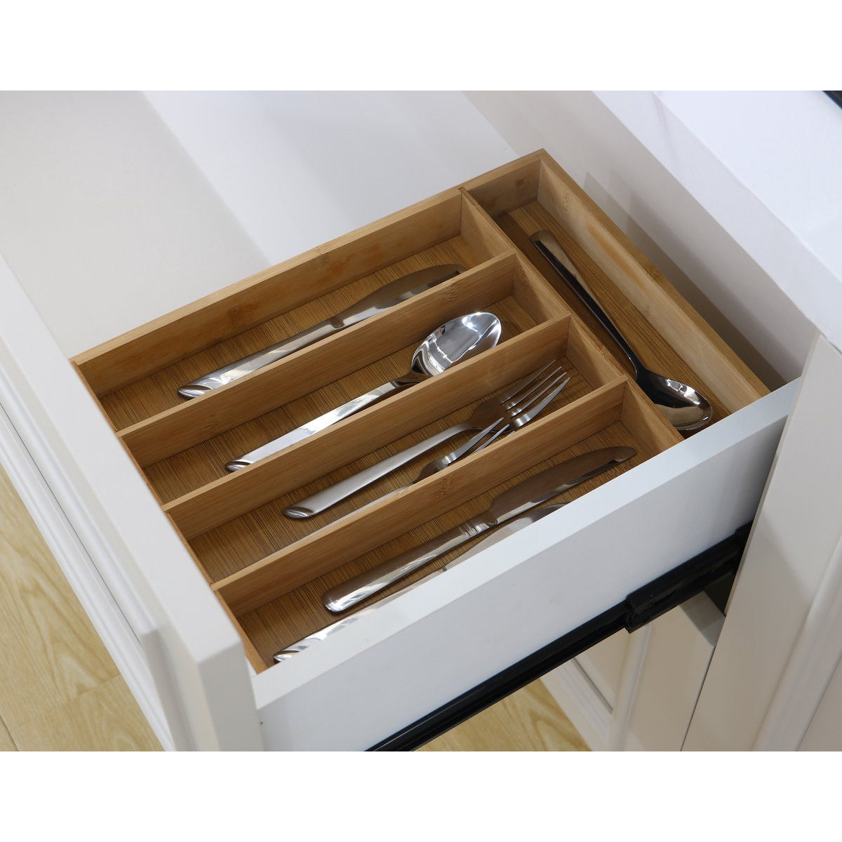 Clever Cutlery Tray - Bamboo - 35x25x5cm - 5 Compartments - Cutlery Drawer