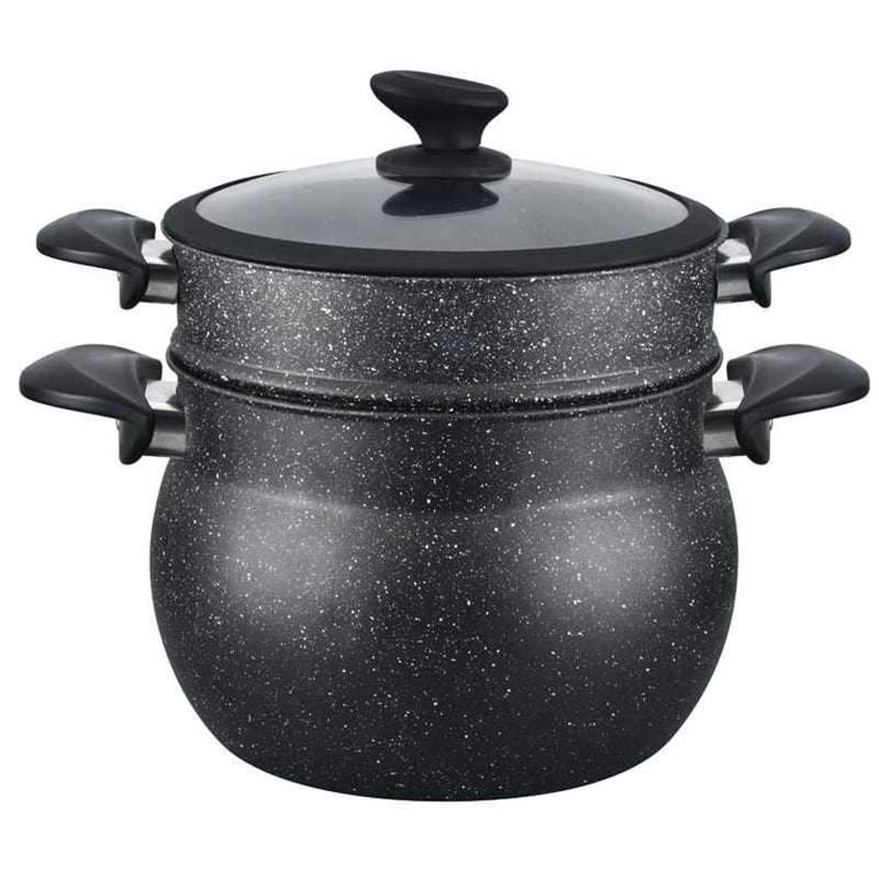 Cheffinger Couscouspan - Stoompan - 12L - Zwart - Rijst en Groentestomer - Couscoussier - Met Glazen Deksel - Inductie - TEKZEN