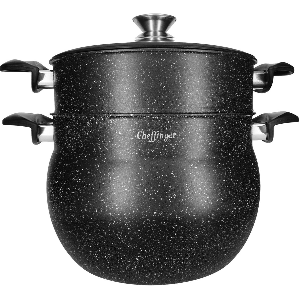 Cheffinger Couscouspan - Stoompan - 8L - Zwart - Rijst en Groentestomer - Couscoussier - Met Glazen Deksel - Inductie - TEKZEN